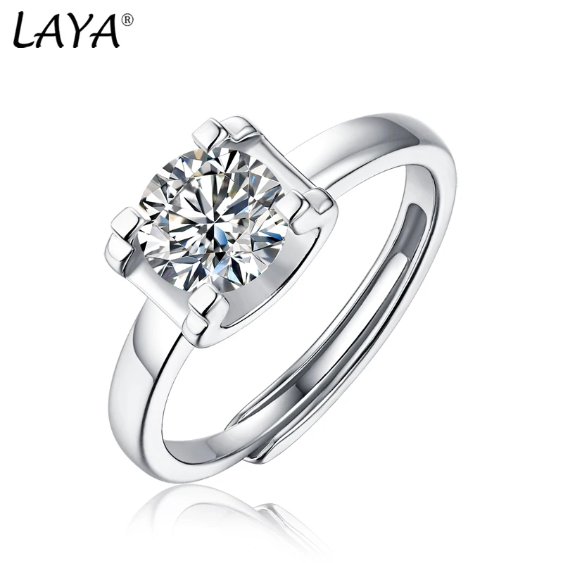 

LAYA Solid 925 Silver Pass Diamond Test D Color Round Excellent Cut Moissanite Cow Head Solitaire Diamond Ring Wedding Jewelry