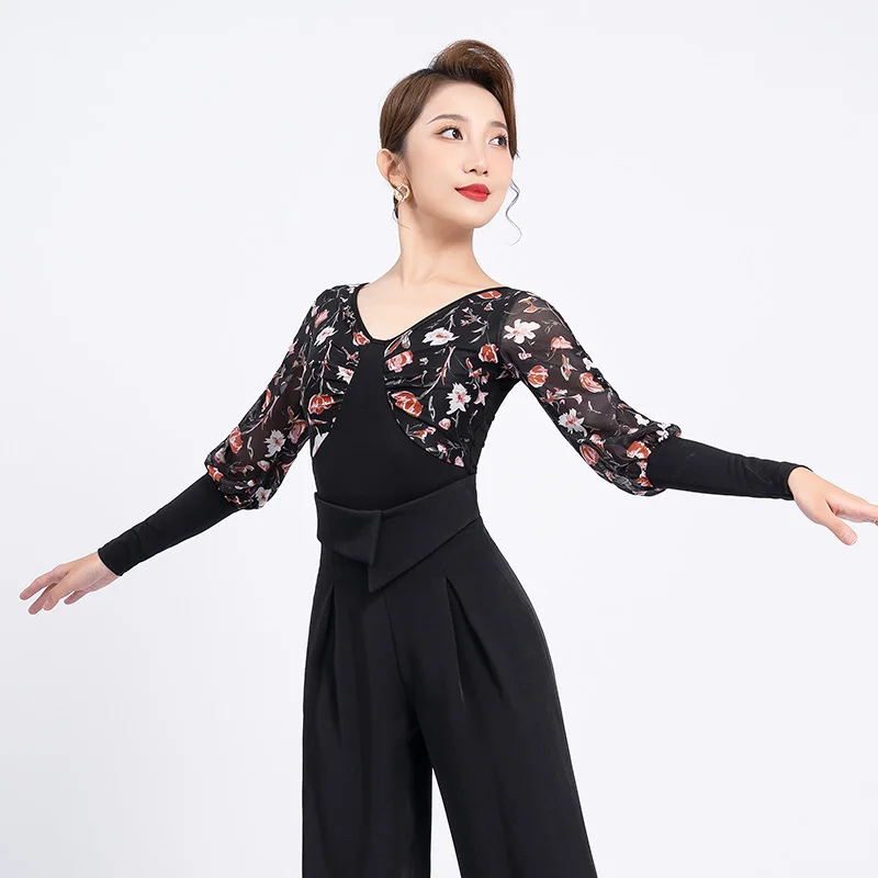 

Комбинезон с длинным рукавом для латиноамериканских танцев, с принтом