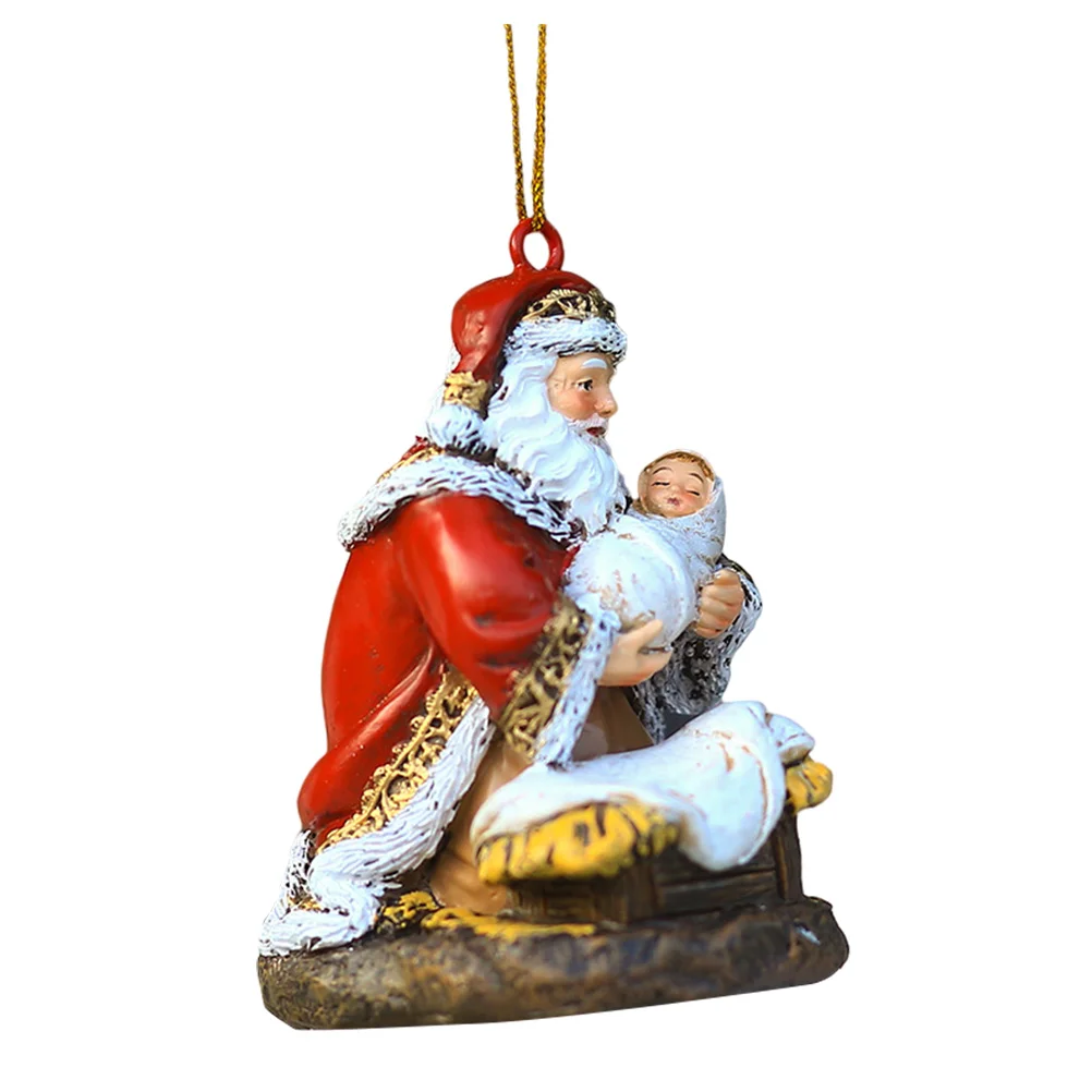 

Christmas Santa Resin Ornament Hanging Tree Figure Jesus Decoration Figurine Statue Decor Sitting Father Birth Claus Christ