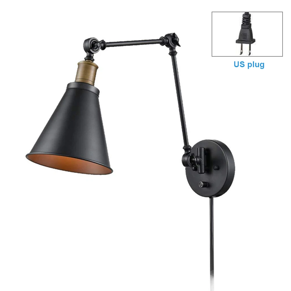 

Bedroom Black Loft Industrial Dining Room Bathroom Wall Sconce Stairs Home Decor Reading Light Bedside Retro Plug In Swing Arm