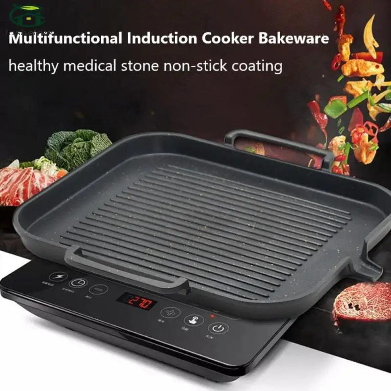 

Korean Induction Cooker Grill Pan Square Grill Pan Teppanyaki Smokeless Non-stick Barbecue Pan kitchen Bakeware tools