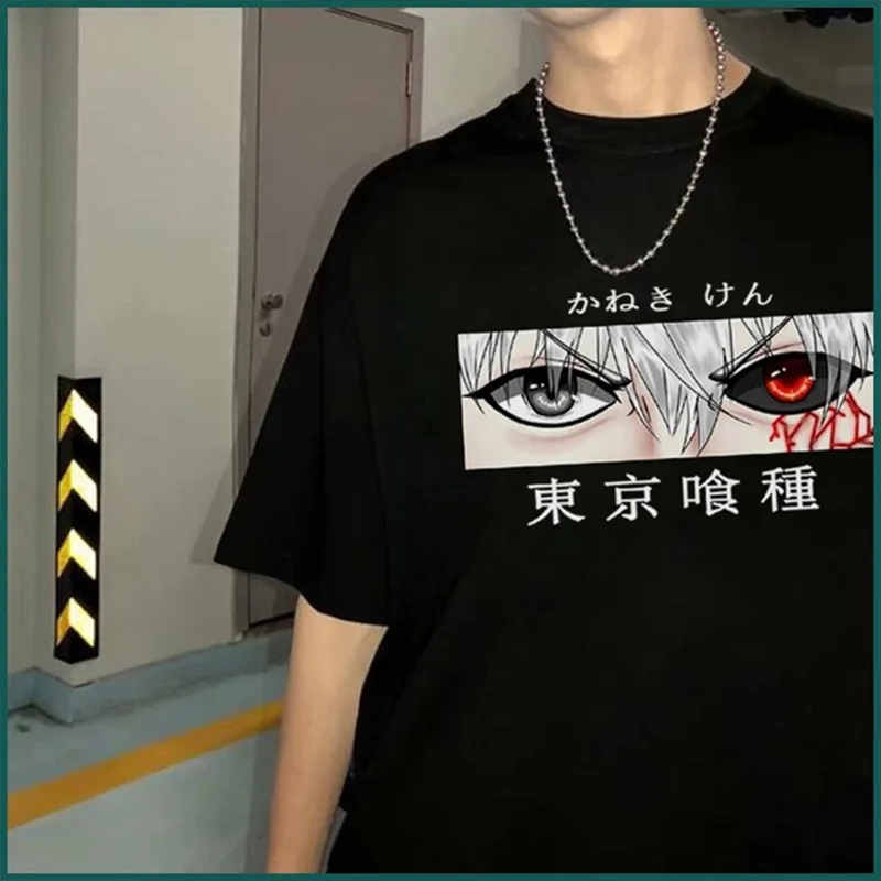 

Summer New Casual T-shirt Female Gothic Style Japanese Anime Tokyo Ghoul Print Loose O-neck Short-sleeved Oversized T-shirt Men