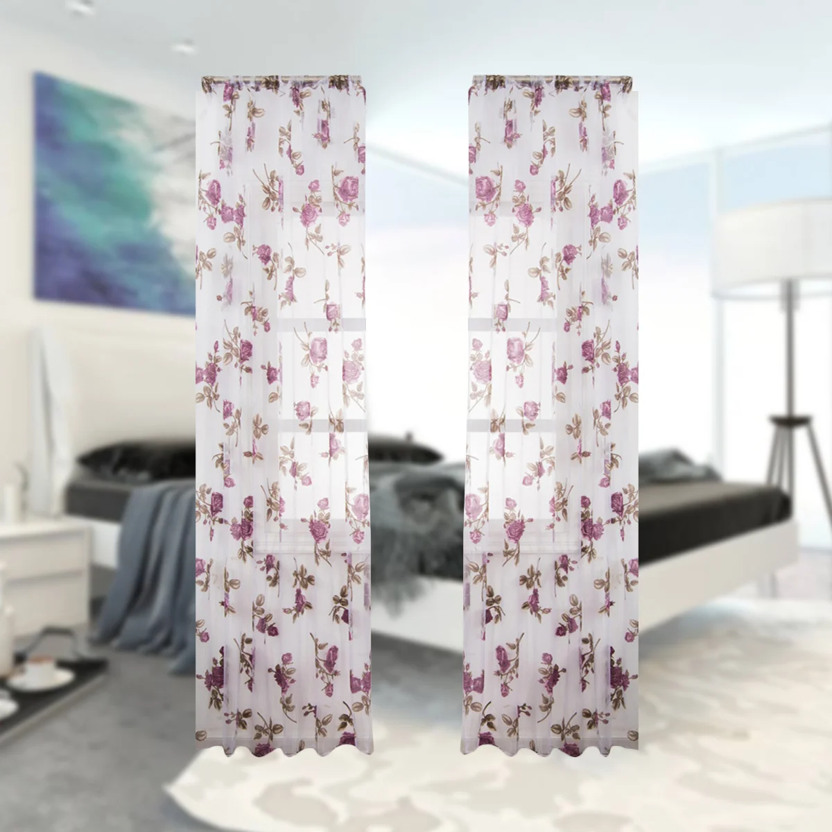 

Curtains Window Sheer Floral Voile Curtain Tulle Living Room Sheers Panels Transparentes Cortinas Flower Linen Kitchen Bedroom