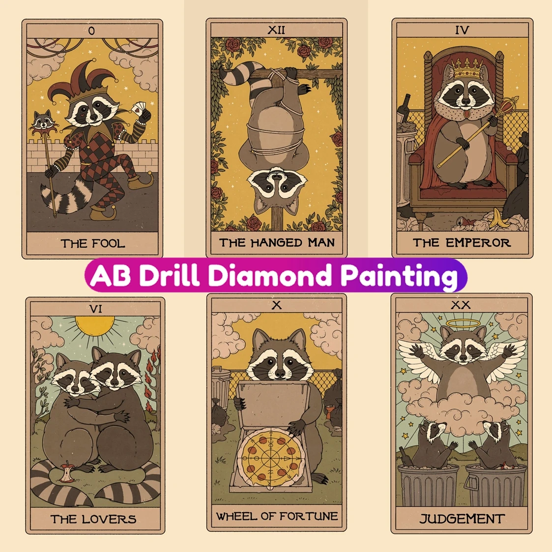 

Cute Raccoon Tarot AB Diamond Painting 5D Full Square Round Mosaic Embroidery Cross Stitch Kit Rhinestone Handicraft Home Decor