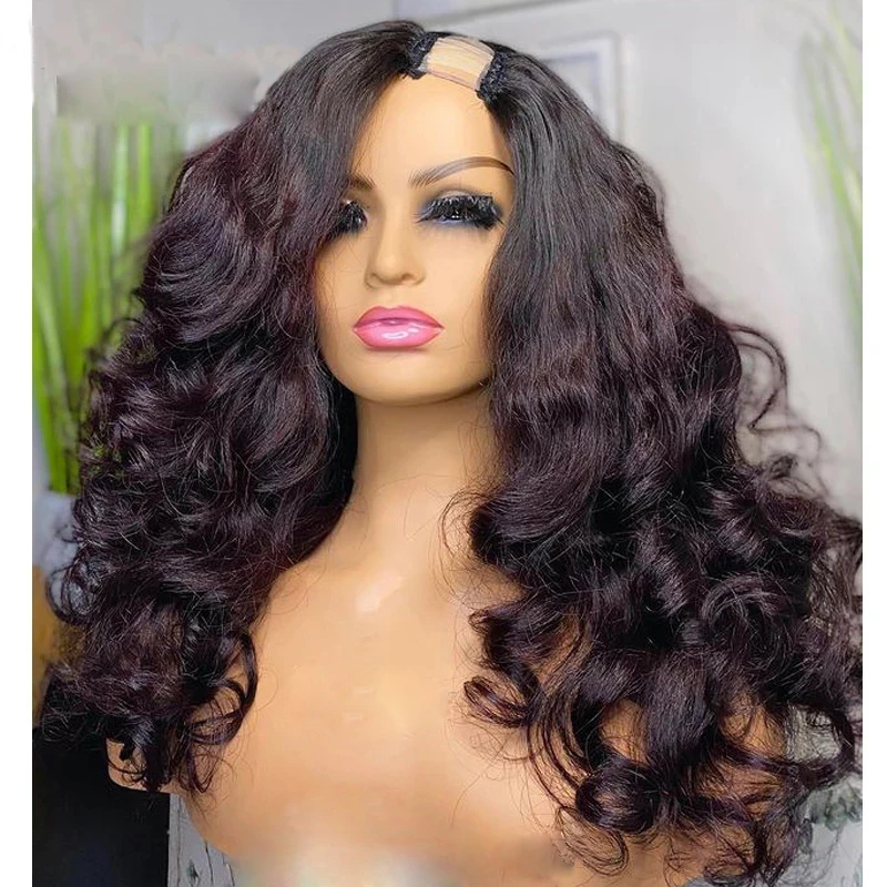 

Ombre Burgundy Wine 99J Red Glueless Body Wave U Part 100% Human Hair V Shape Wig 30 inches Loose Wavy Full Machine Made Wig