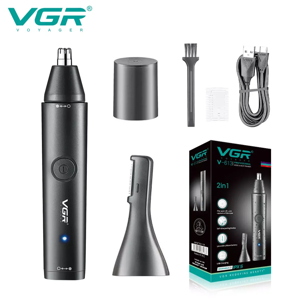 

VGR Professional Nose Hair Trimmer Mini Hair Trimmer Nose Trimmer 2 In 1 Clipper Portable Rechargeable Waterproof V-613