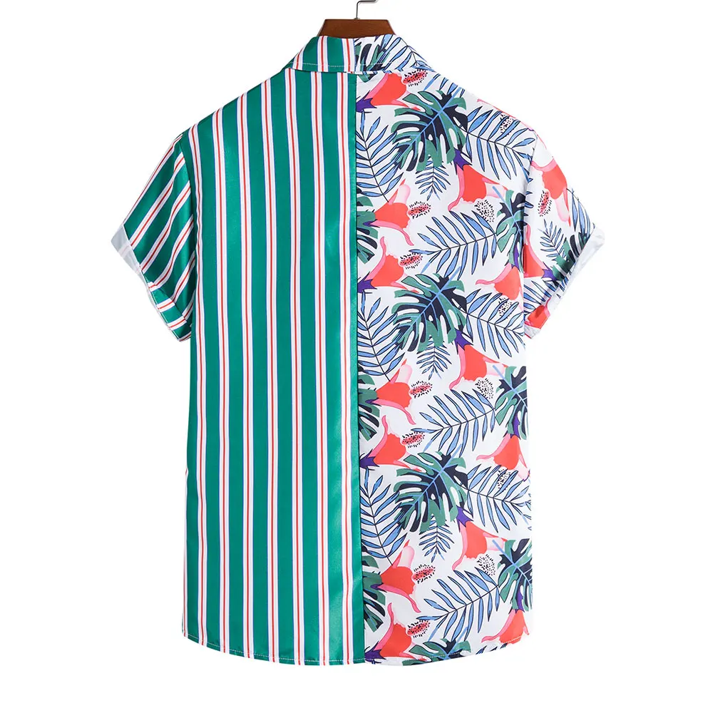 

ropa hombreMen's Hawaiian Shirt 3D Stripe Floral Print Oversized Shirt Short Sleeve Beach Men's Loose Streetwear Blusa Masculina
