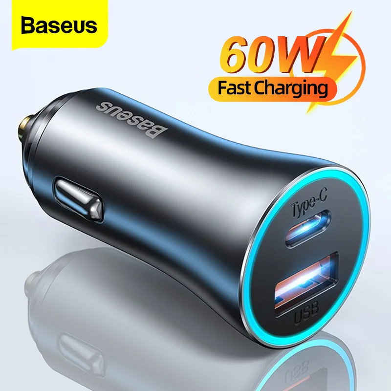 

Baseus Car Charger 2 Port USB Type C Car Cigarette Socket Lighter Charger Fast Charging For iPhone Xiaomi Samsung Power Adapter