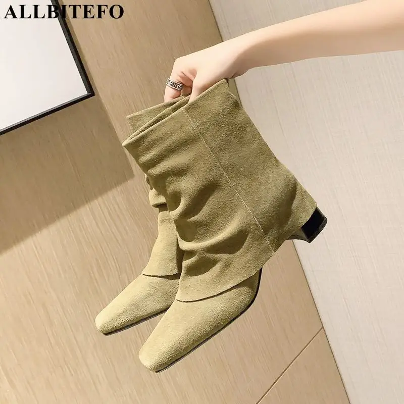 

Size 34-40 Comfortable Suede Genuine Leather High Heel Women Boots Shoes Square Toe Fashion Winter Female Woman Ankle Boots