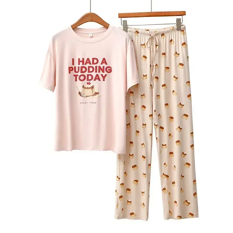 Летние женские новые повседневные пижамы из модала с буквенным принтом и