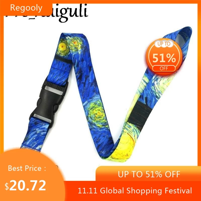 

30pcs Van gogh Starry sky webbings ribbons Keychain Lanyards Id Badge Holder ID Card Pass Gym Mobile Phone Holder Key Straps