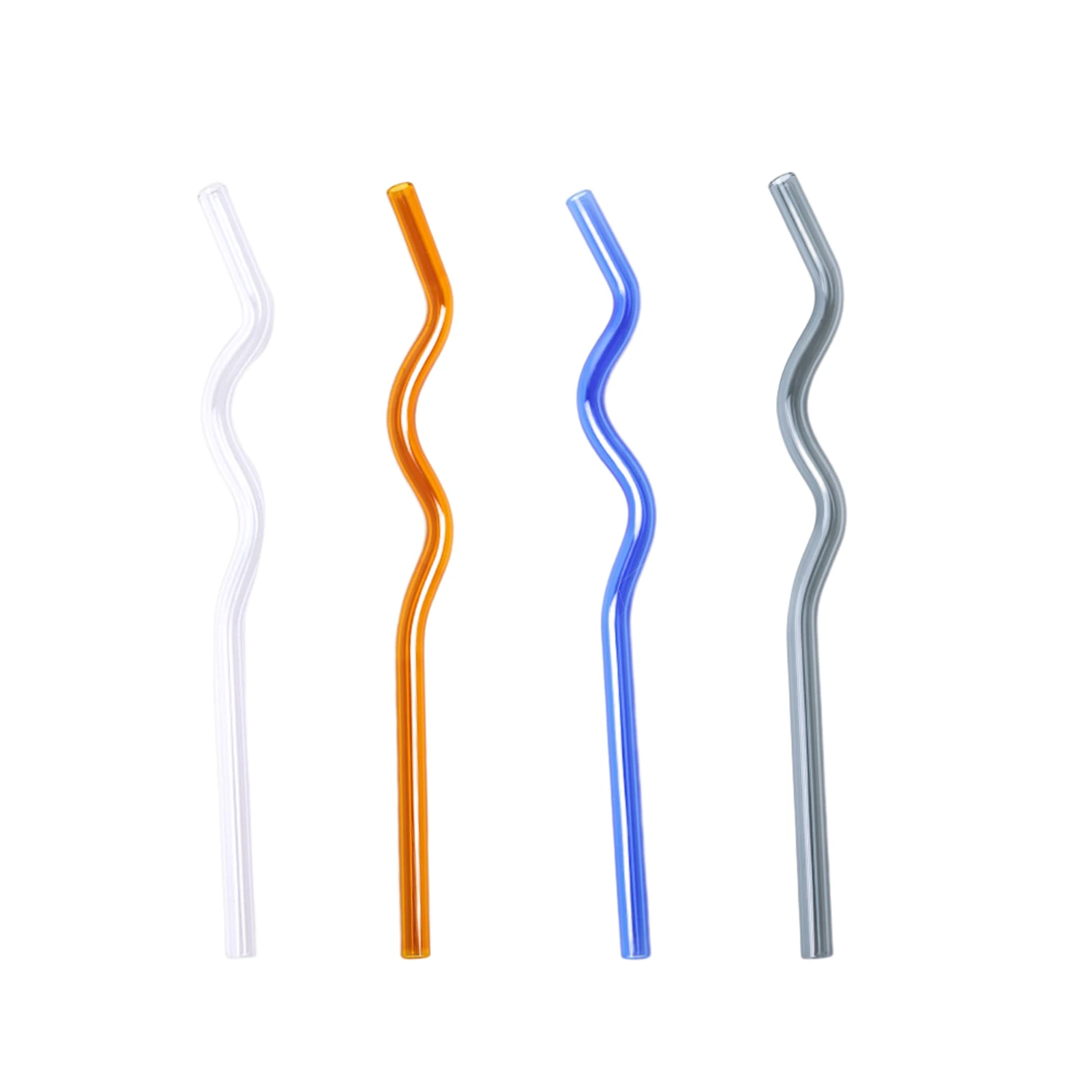 

4pcs Wedding Juice Transparent Milk Restaurant Wavy Shape Drinking Party Tea High Borosilicate Kitchen Smooth Glass Straw Coffee