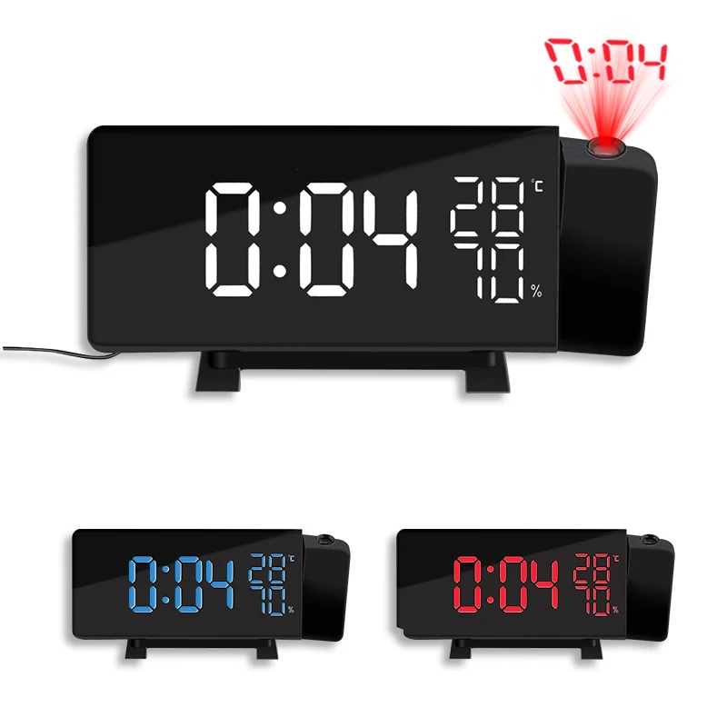 

New Creative LED Projection Alarm Clock Digital Radio Snooze Timer Temperature LED Display FM Radio Three Color Clock