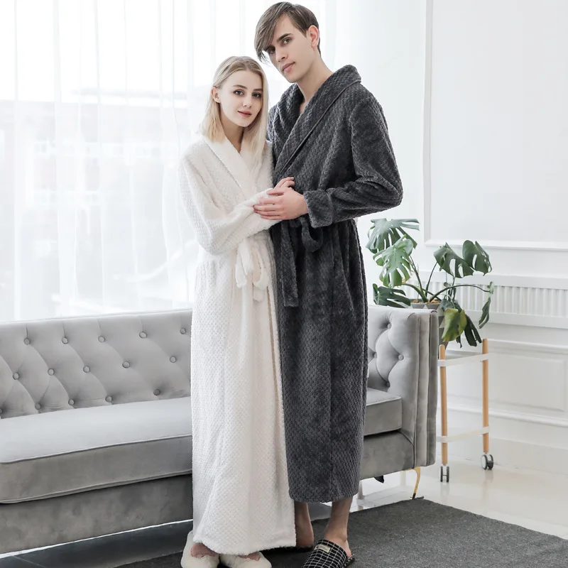 Winter Lovers Bathrobes Nightwear Men Women Suck Water Kimono Nightgowns Plus Size Spa Bath Robe Loose Dressing Gown