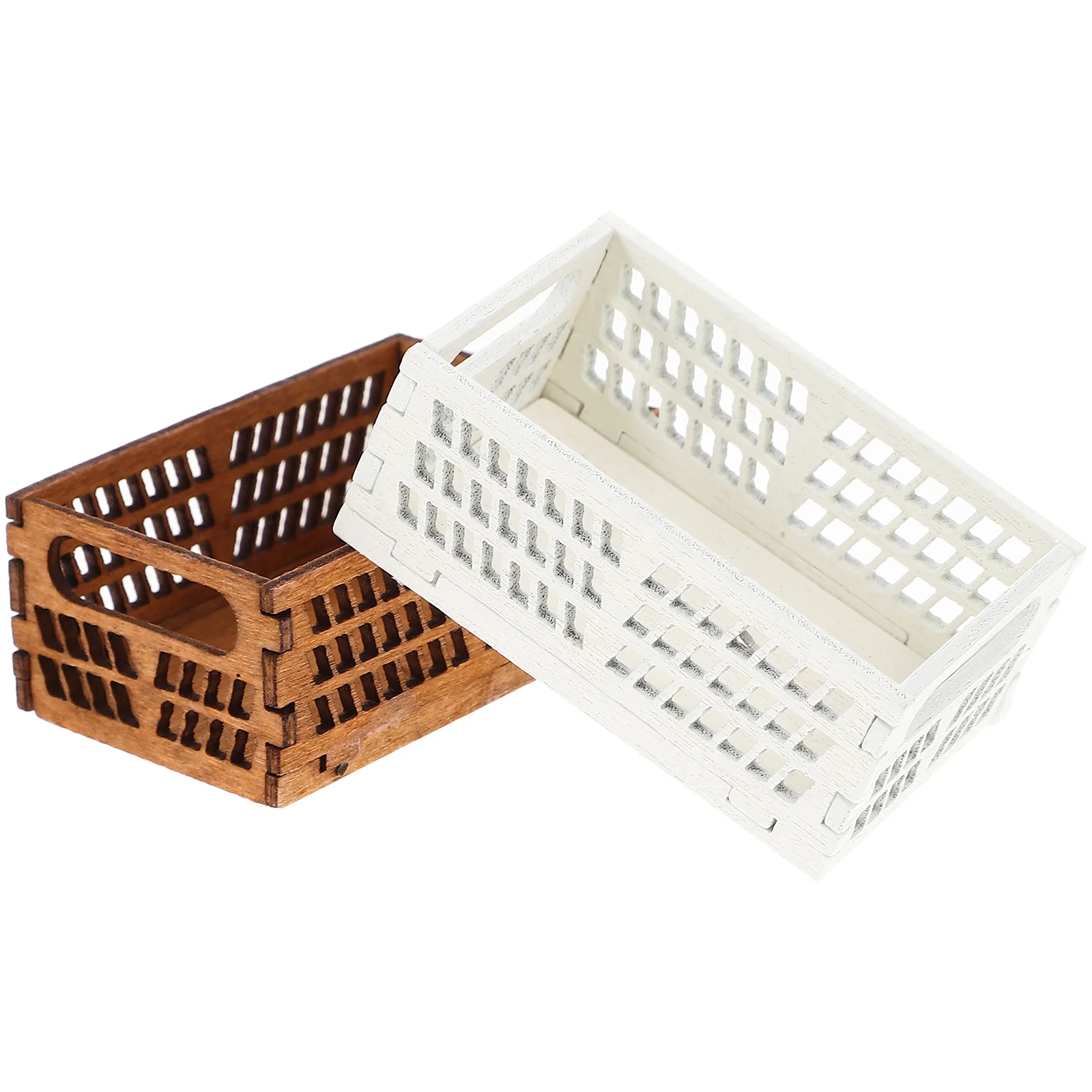 

2 Pcs Miniature Basket House Funny Decor Hamper Accessories Figurines Storage Crafts Model