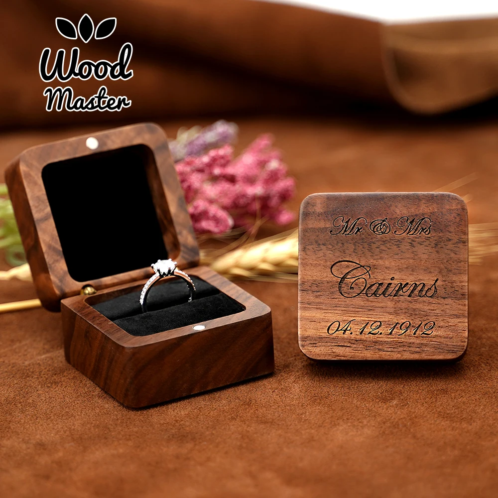 

Wooden Ring Box Jewelry Display Lover Ring Holder Proposal Engagement wedding Organizer Golden Marriage Anniversary Love Gift
