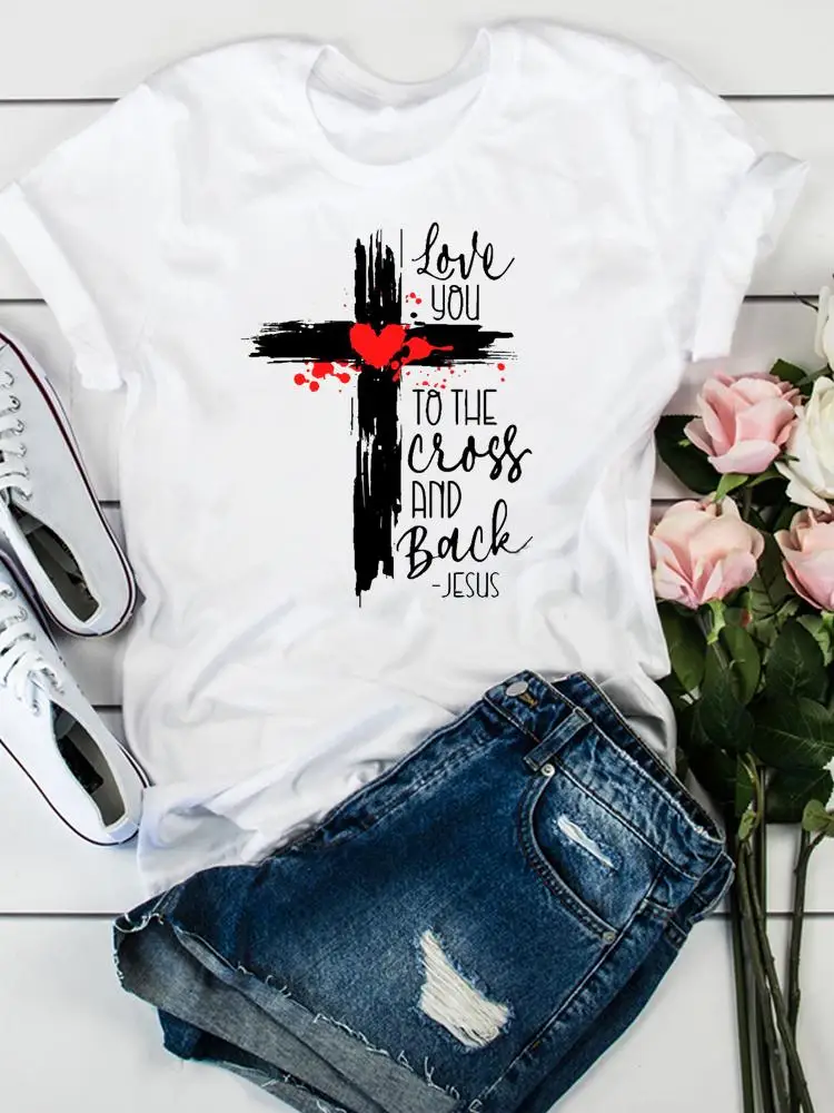 

Women Clothing Print Graphic Tee Summer Fashion Clothes Watercolor Faith Trend Letter 90s Short Sleeve T Female Casual T-shirts