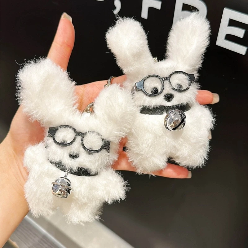 

Plush Glasses Puppy Keychain Car Keyring Party Gift Stuffed Dogs White Bag Pendant Ornament for Women Girl Teen F19D