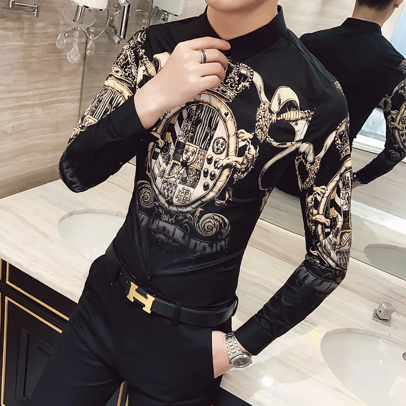 

Мужская приталенная рубашка с цветочным принтом, с длинным рукавом