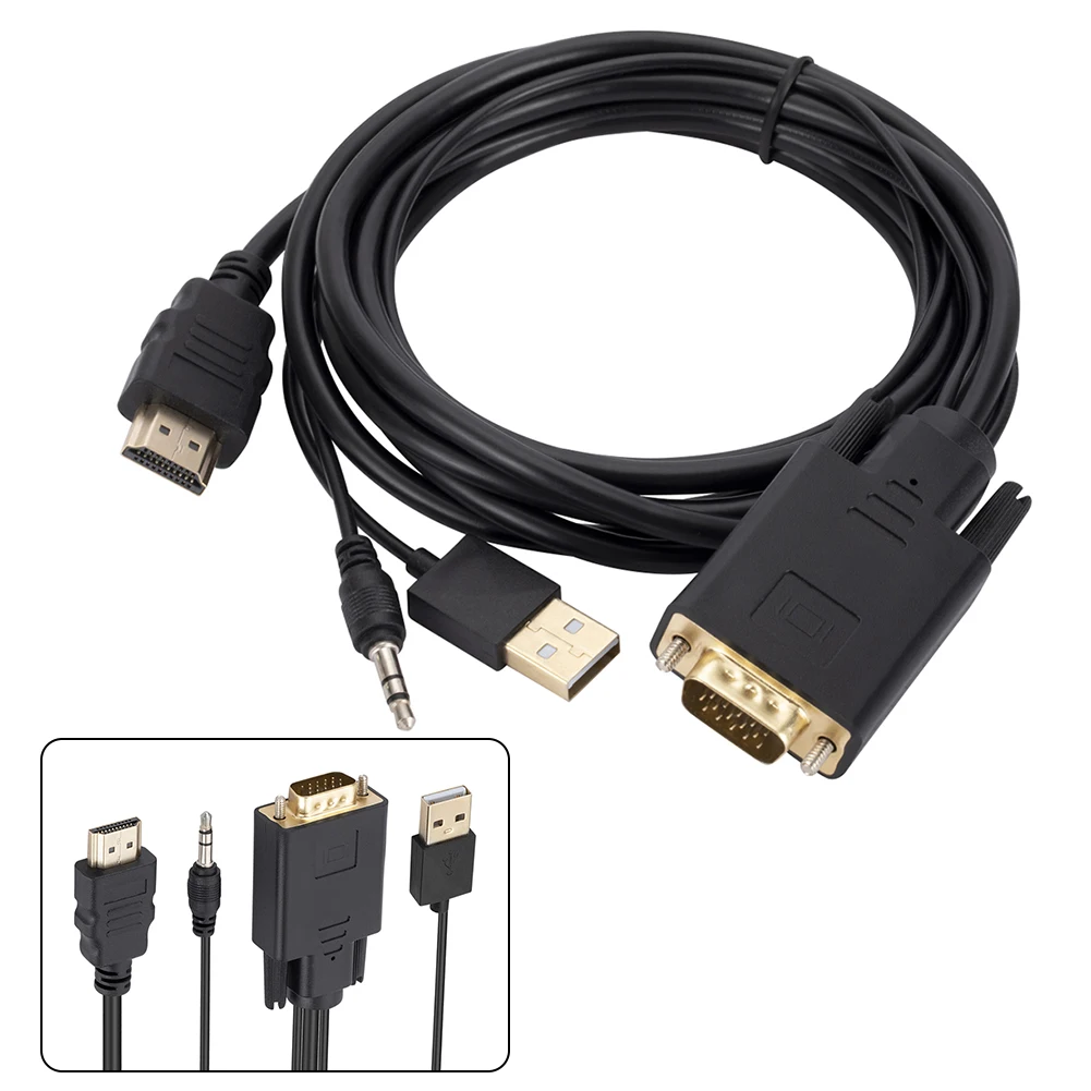 

VGA To HDMI-compatibe Cable Supports Audio And 1080P Resolution VGA Input HDMI Output For Video Card, DVD, Blu-ray DVD, PS3 Box