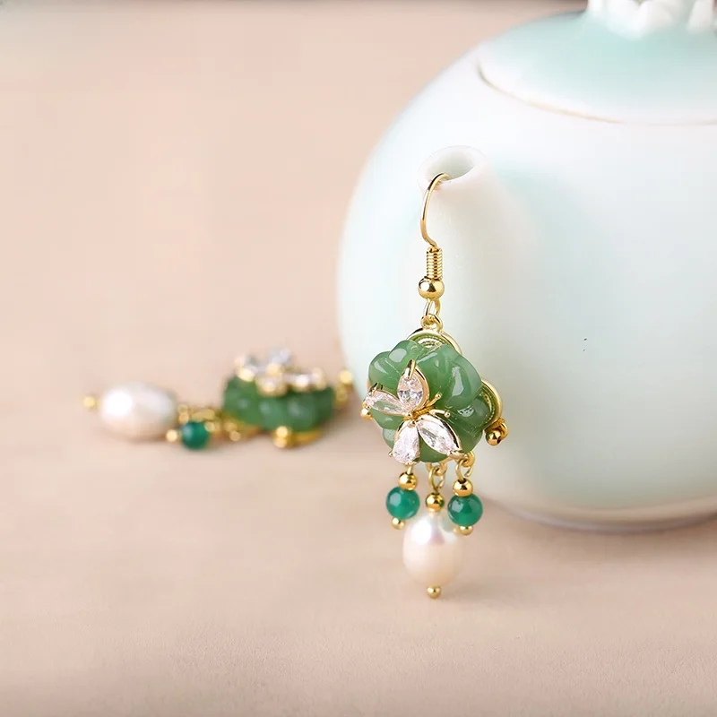 Miyu Jiangnan Mori Look Fairy Earrings Древние серьги Sle Hanfu Интернет-знаменитости с круглым лицом