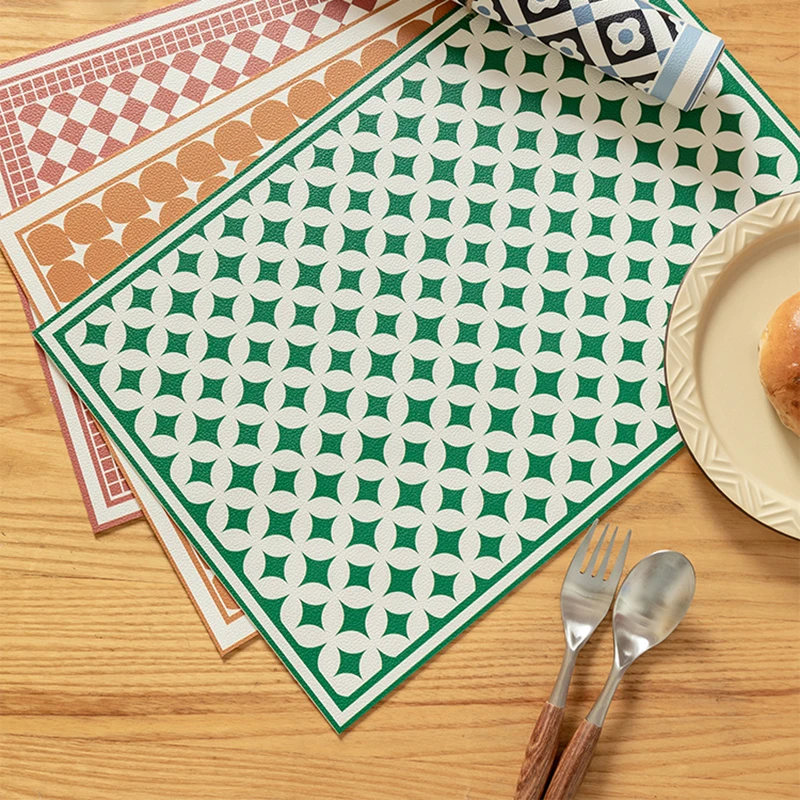 

Brand New Placemat Rectangle Retro Leather Heat Insulation Mat Western Placemat Restaurant Home Table Mat Kitchen Accessories