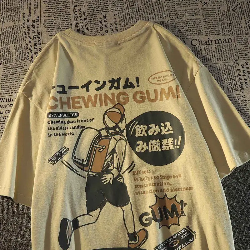 

Pure Cotton Japanese Retro Printed Short Sleeved T-shirt for woman men Students Loose Fitting Bf Versatile Top women clothing