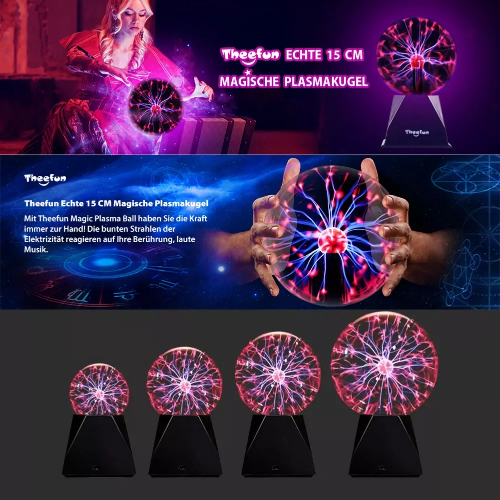 

Touch Sound Sensitive Interactive Christmas Gift Night Lamp 4/5/6/8 inch Plasma Ball Light Sphere Lightning USB Static Glitter
