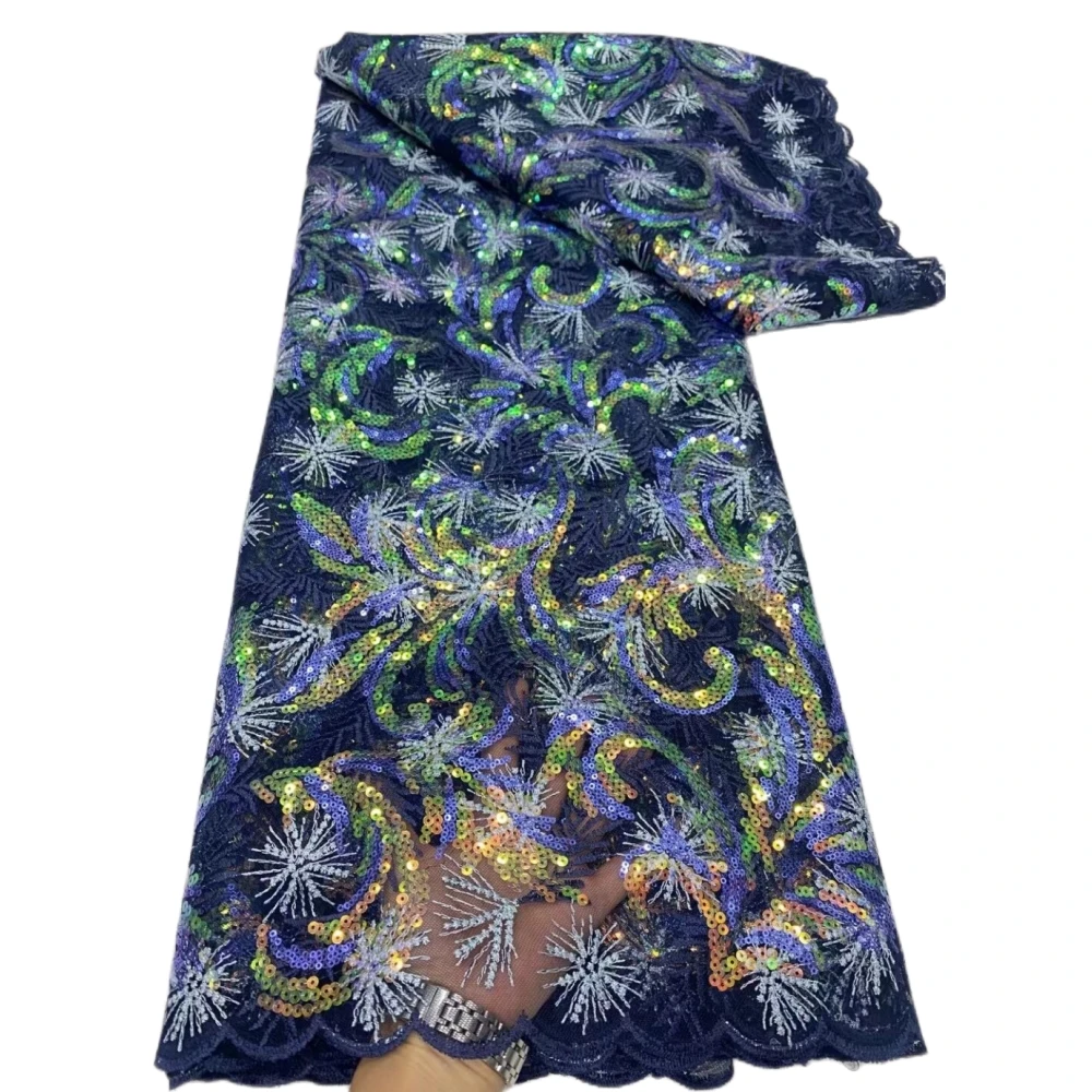 

LJ High Quality Women Dresses Sewing Net Laces Beauty Sequins Design African Embroidered Gauze Fabrics Nigeria Tulle Lace Mesh