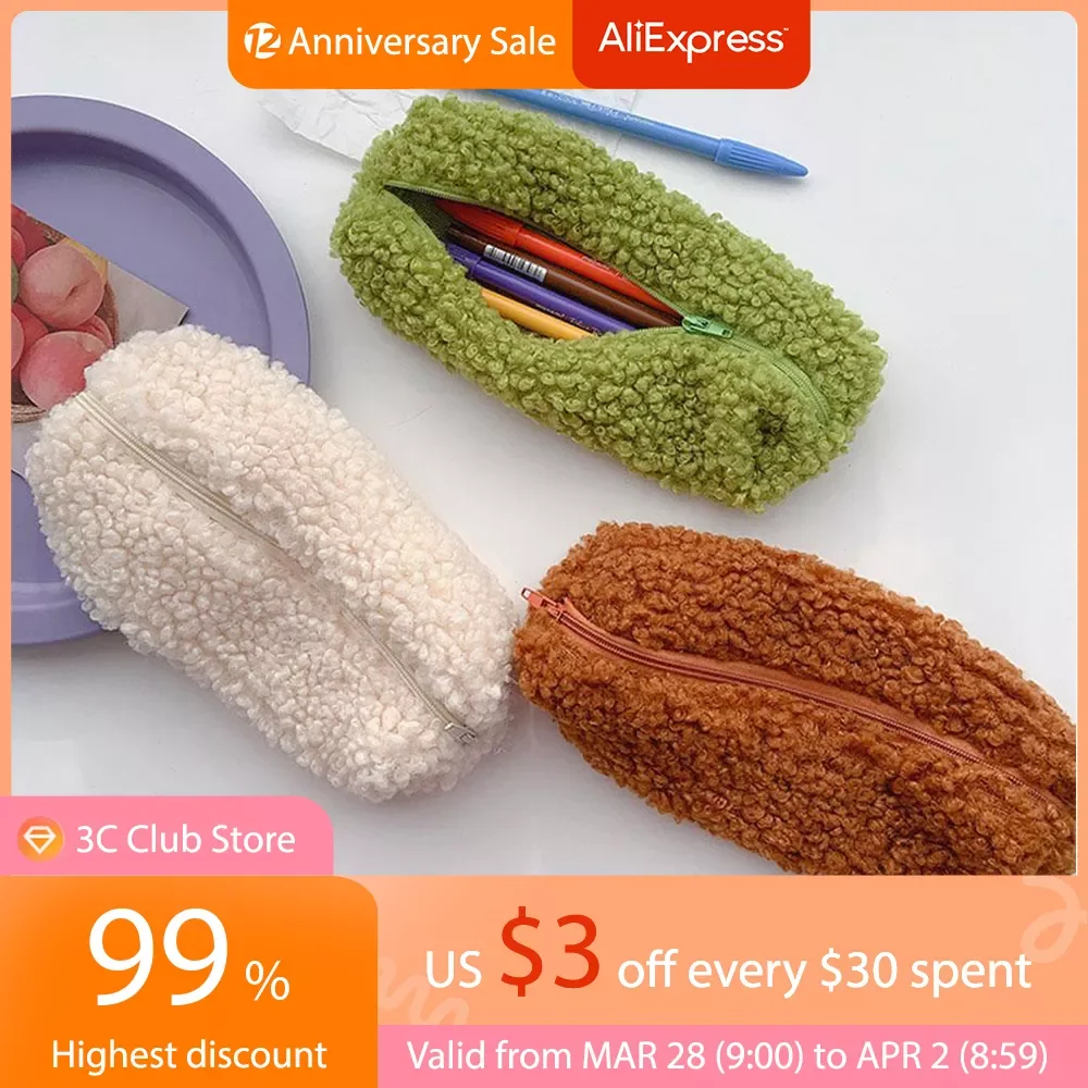 

Lambswool Pencil Case Pen Pouch Plush Kawaii Zipper Bags Cosmetic Make Up Organizer Pouch School Office Stationery Supplies