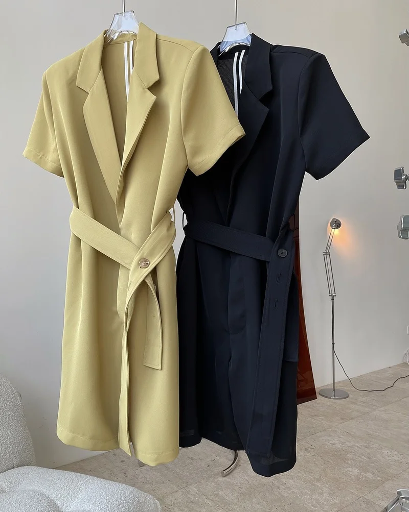 Lapel Belt Ladies Loose High Waist Jumpsuit Shorts Workwear Wide Leg Jumpsuit Summer 2023 New Ladies Retro Black Suit Jumpsuit