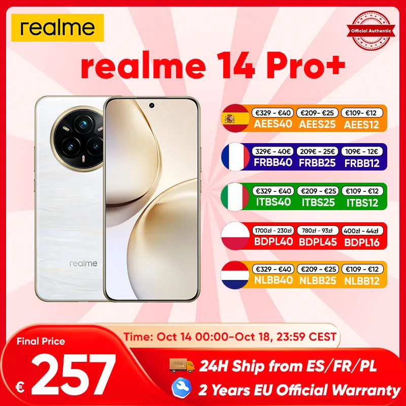 realme 14 Pro Plus 5G Smartphone Global Version Android NFC Original Snapdragon 7s Gen 3 6.83'' 120Hz OLED Display 50MP Camera