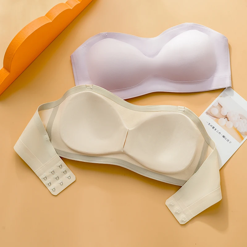 2022 Summer New Negative Ion Strapless Sexy Seamless Underwear Thin Section Gather Top Support Non-slip Women Bra Pure Color