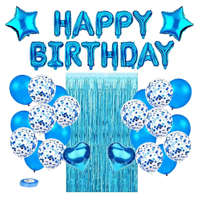

NEW Happy Birthday Decoration Set of Balloons Baby Party Decorations Colorful Latex Foil Star Heart Balloon Foil Fringe Curtain