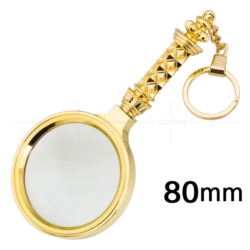 

7-кратное портативное стекло, увеличительное стекло 80 мм с цветочной ручкой, увеличительное круглое стекло из пластика + стекло с цепочкой для ключей, лупа для чтения золотого цвета