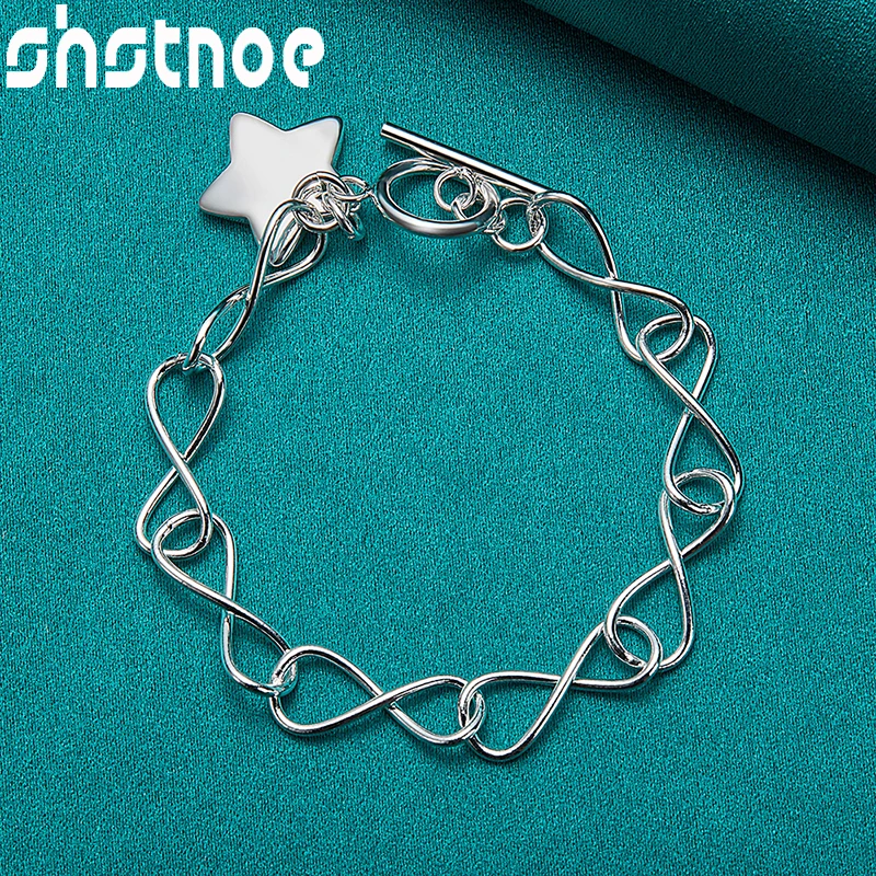 

SHSTONE 925 Sterling Silver 20cm Chain Star Charm Bracelets For Women Jewelry Wedding Party Gift Luxury Brand Design Accessories