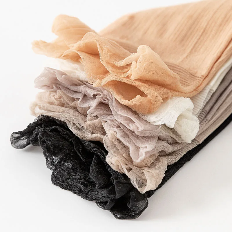 5Pairs Women Socks Velvet Silk Soft Transparent Ultrathin Breathable Short Sock Lace Elastic High Quality Comfortable Female Sox