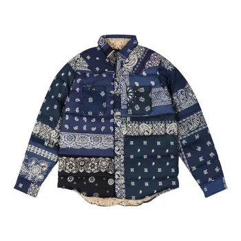 Kapital Vintage Stitched Ancient Cloth Cashew Flower Shirt Jacket Cotton Padded Men and Women Tide Thickened Blue Coat Parkas