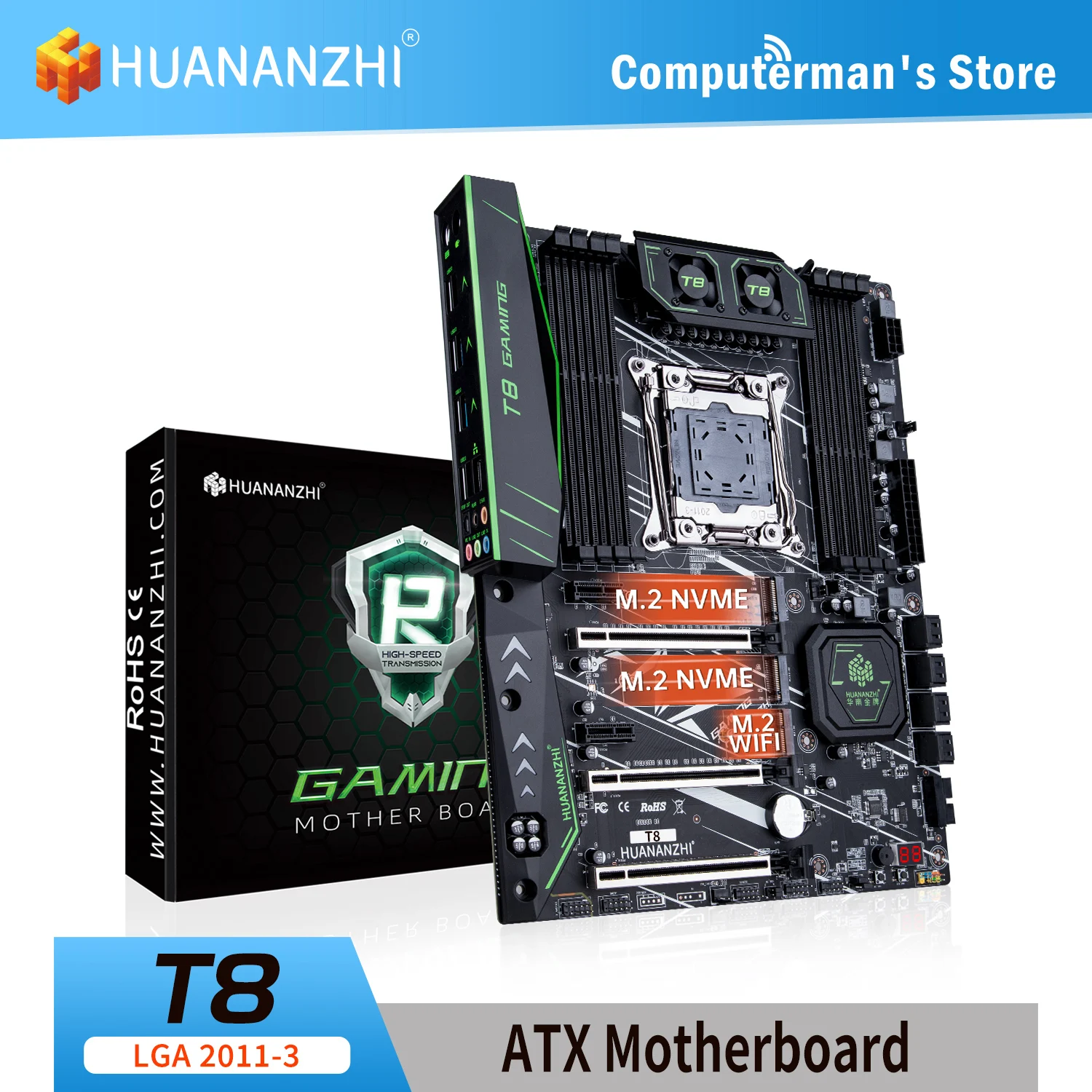 

HUANANZHI T8 LGA 2011-3 Motherboard Intel XEON E5 LGA2011-3 All Series DDR3 RECC NON-ECC memory dual NVME M.2 Server workstation