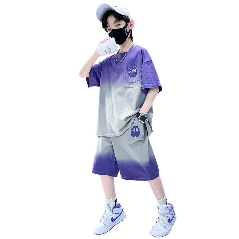 

Children's Clothes for Summer Boys Funny Cartoon Pattern T Shirts and Shorts Two Pieces Korean Teenage Kids Casual Clothing Sets