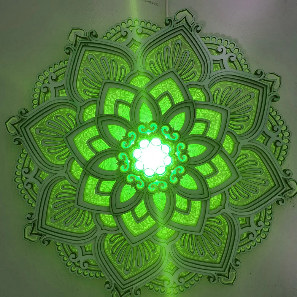 Creative Mandala Yoga Night Light Wooden Wall Hanging Multilayered LED Lamps