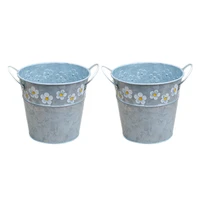 2pcs tin flower bucket vintage holder retro flower bucket iron bucket iron planter pot decorative retro flower bucket