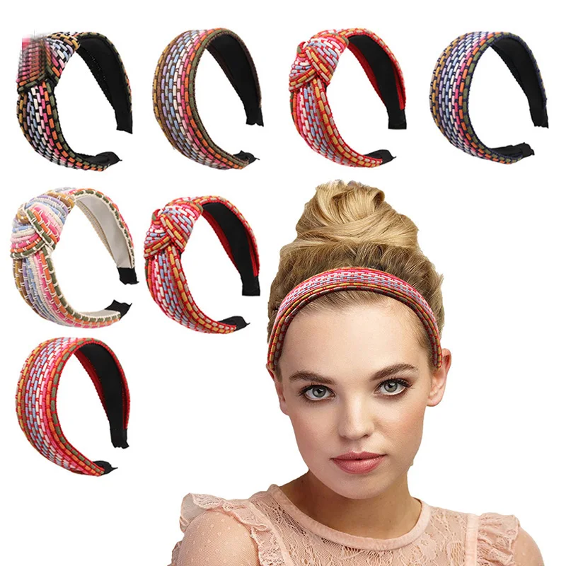 

2022 Fashion Colorful Hair Hoop Hair Bands for Women Girls Bohemian Weaving Headbands Wide Hairband Headwear Hair Accessories