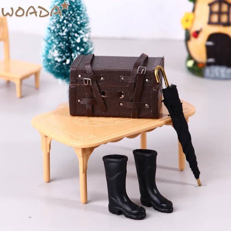 

New 1/12 Dollhouse Miniature Leather Leather Suitcase Umbrella Rain Boots Classic Toys Pretend Play Furniture Toys Accessory