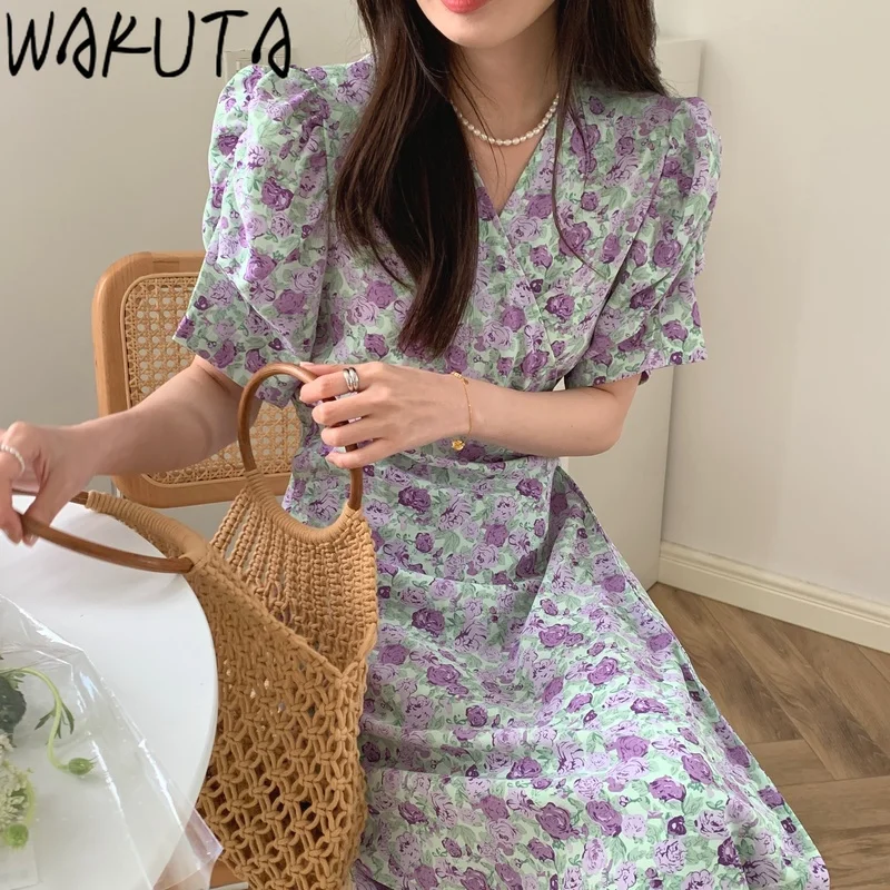 Winuta зеленое фиолетовое цветочное тонкое длинное женское летнее 2024 милое