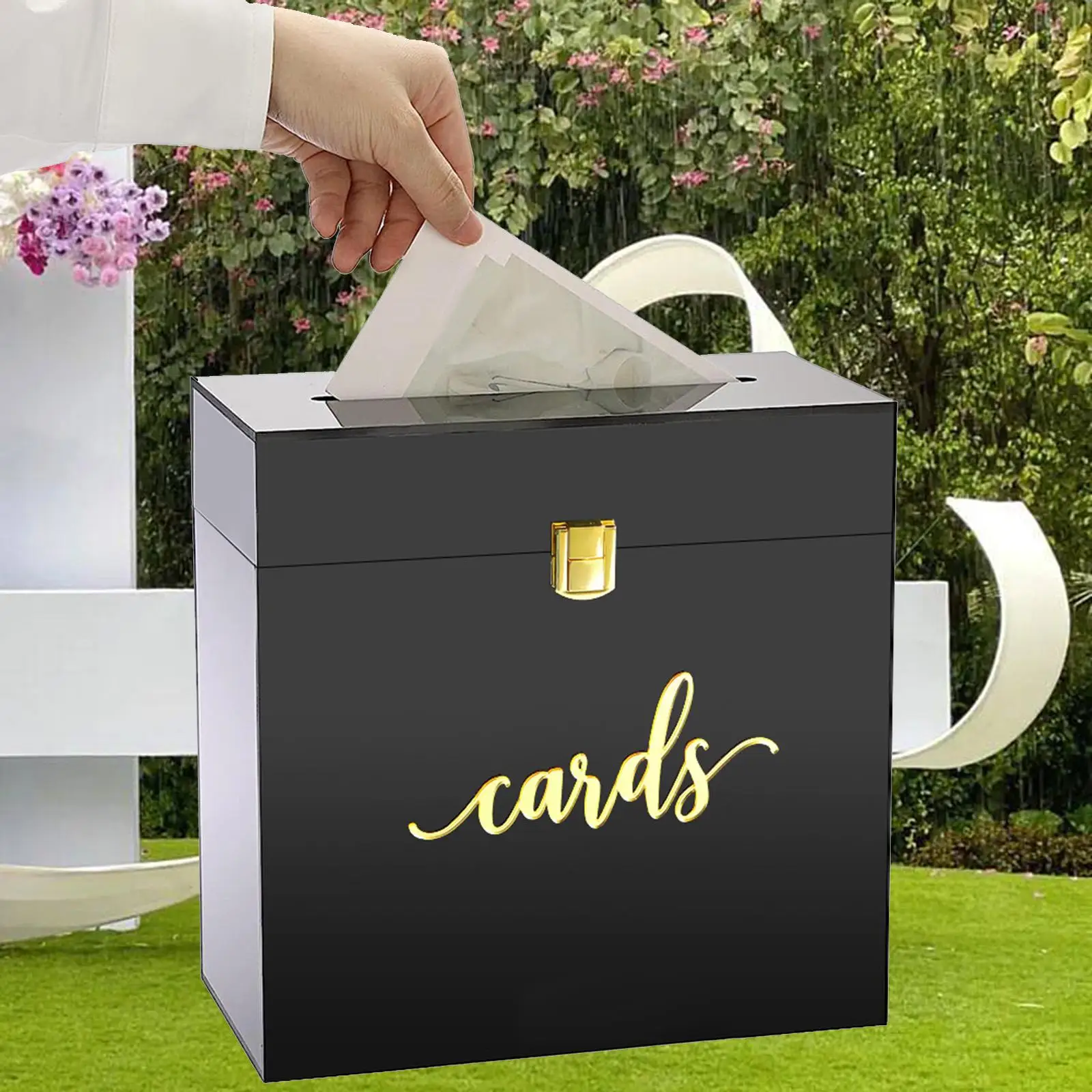 

Black Acrylic Wedding Card Box with Slot Wedding Card Holder for Engagement