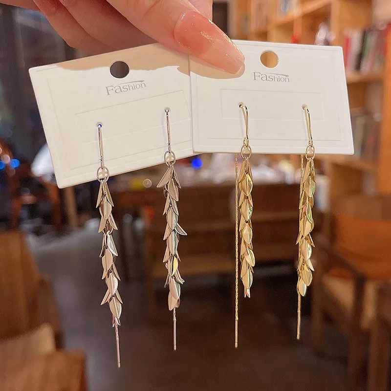 

Creative Long Tassel Wheat Drop Earring for Women S925 Metal Ear Studs Charm girl Jewelry Trendy Dangle Ear Lines BFF Party Gift