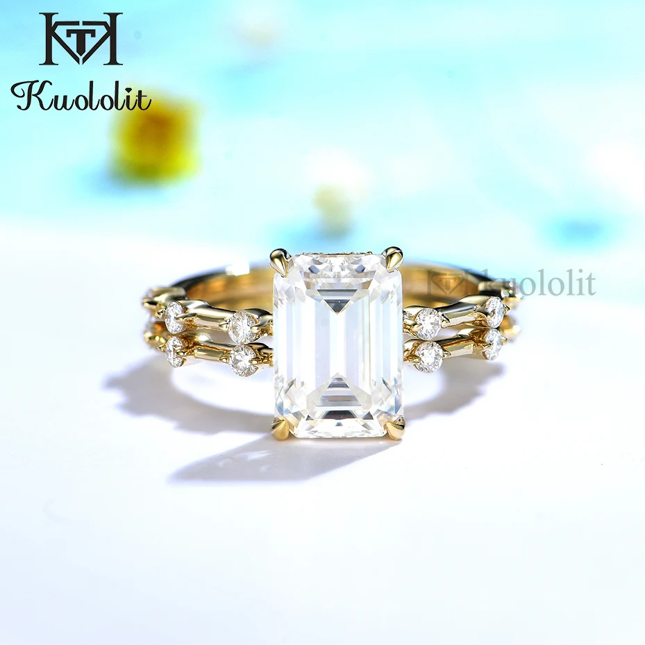 Женское кольцо с изумрудом kuolit 3.5CT Moissanite AU750 18K 14K из белого золота D VVS Hide Halo для