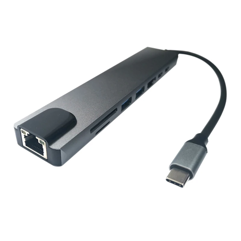 

USB C Hub USB C Adapter 8-In-1 Hub USB-C To RJ45 USB 3.0 Ports SD/TF Card Reader USB C PD Fast Charge For