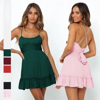 european and american fashion summer new womens suspenders backless sexy dress beautiful back trend short skirt